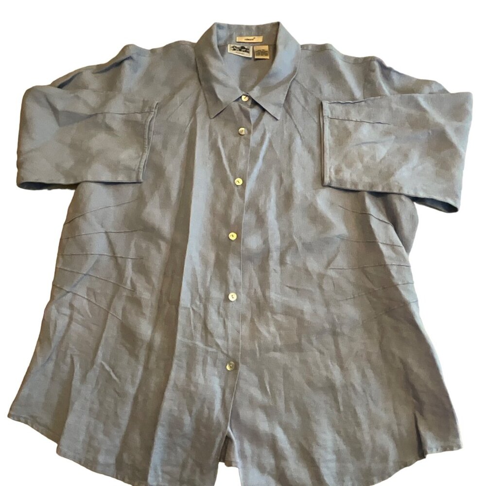 Edward‎ Light Blue Irish Linen Button-Up 3/4 Sleeeve Shirt XL